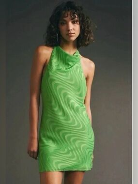 Amanda Uprichard, Kimball Chain Mini Dress Green P2P 18”, Size L | 731